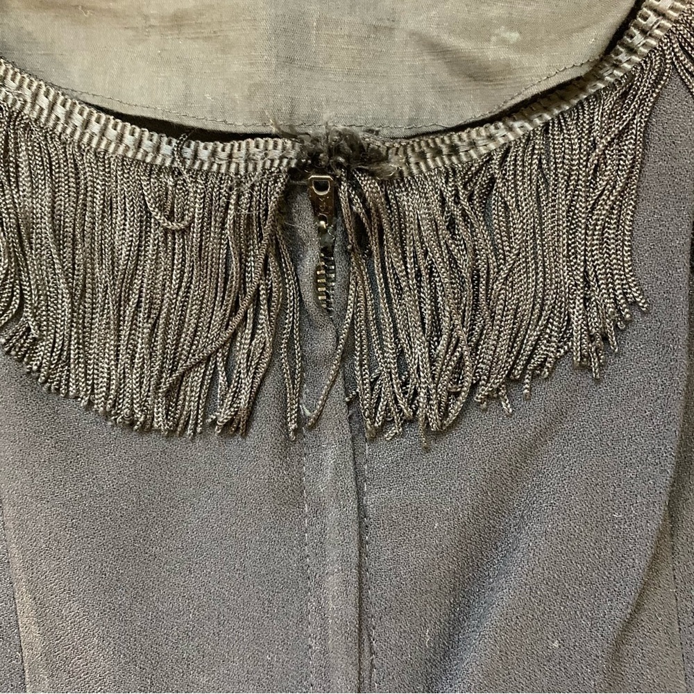 Handmade No Tags Vintage Dress Women Black with tassel fringe at neck. LBD - Picture 6 of 9